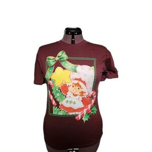 XXS‎ Strawberry Shortcake Holiday Graphic Tee Burgundy Short Sleeve